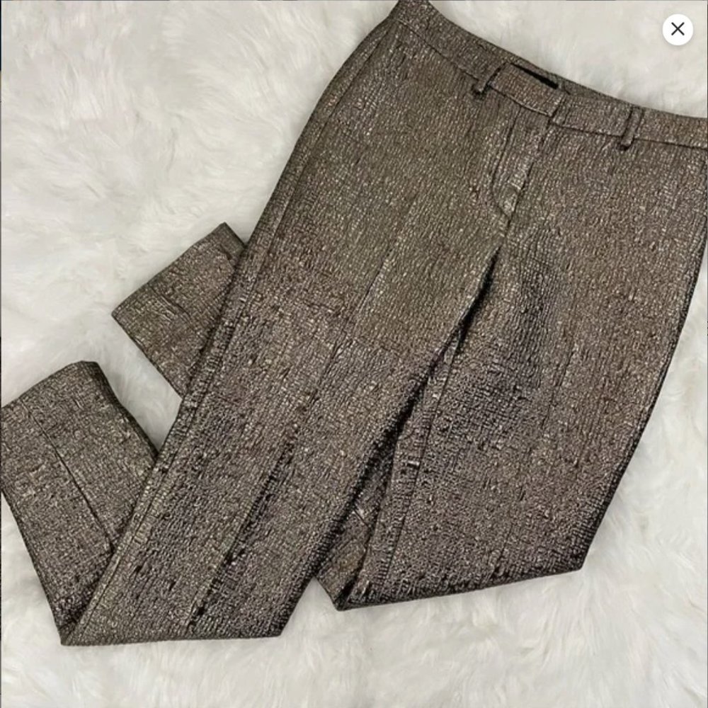 PINK Tartan Metallic Gold Textured Trousers Size 31